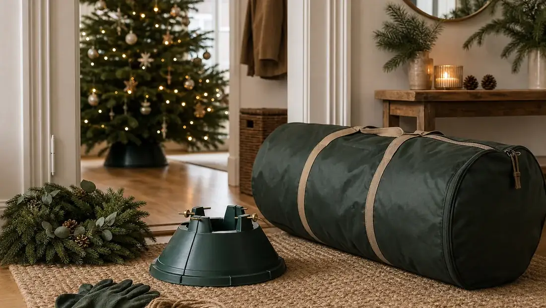Julgran och vintermiljö i ett svenskt hem