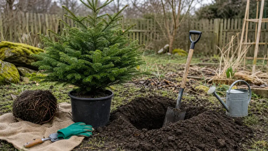 Gran i kruka för skötsel och plantering utomhus